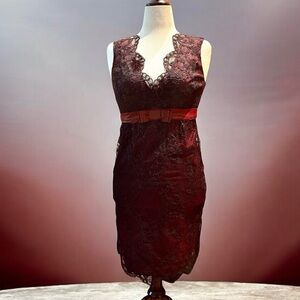 Anna Sui Burgundy Lace Dress with Red Accents